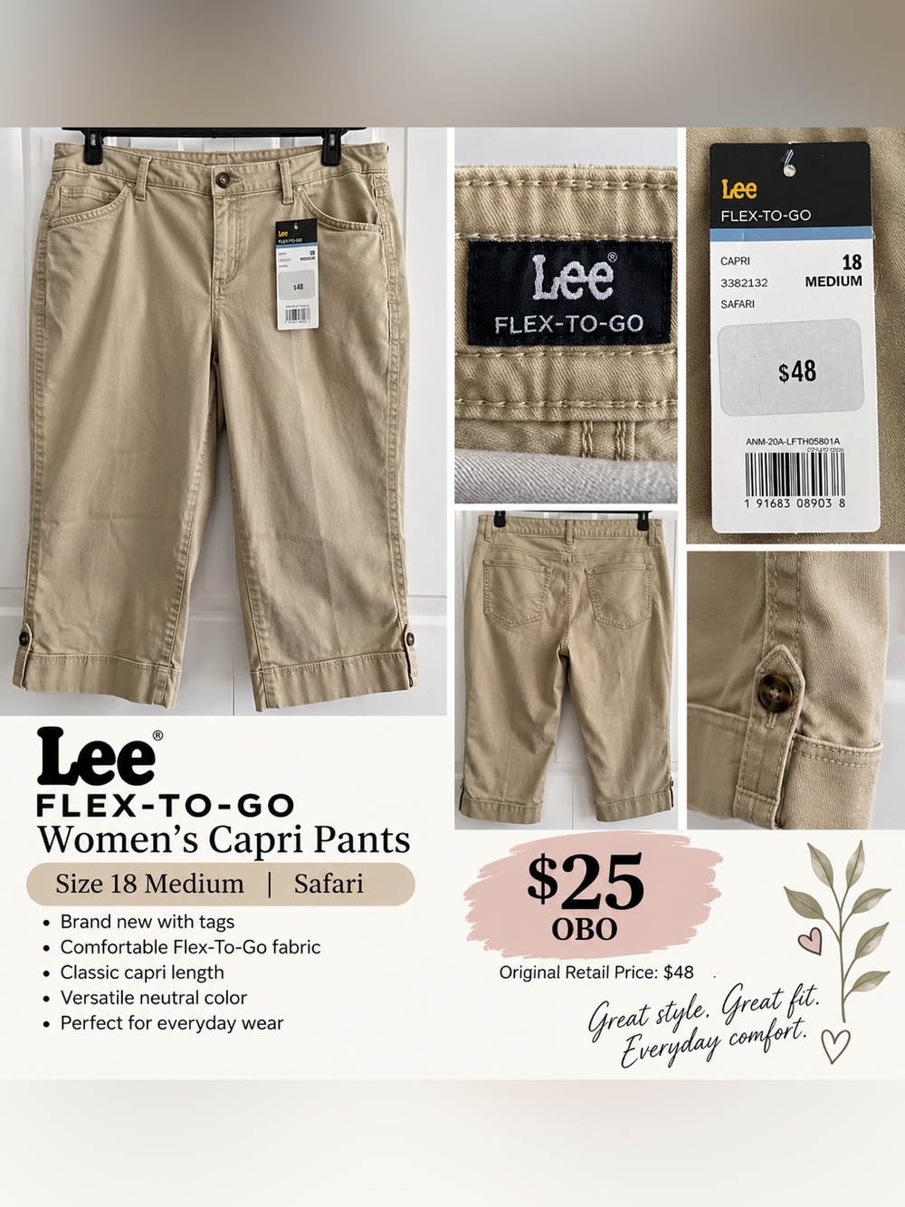 Lee Women’s Capri Pants in Safari Tan
